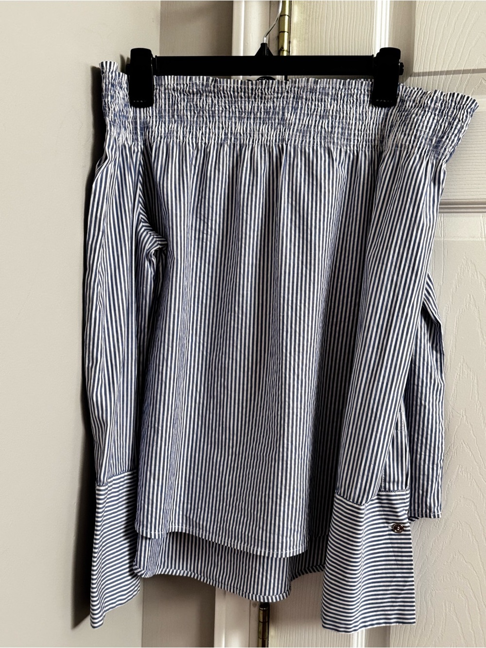 Tommy Hilfiger Navy and White Striped Off-the-Shoulder Skirt
